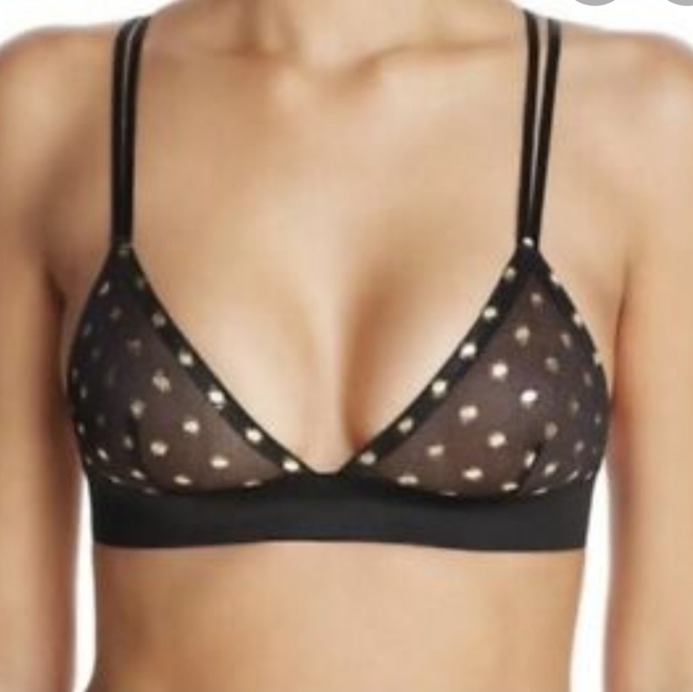 Sam Edelman Black/Gold Dot Mesh Bralette Large